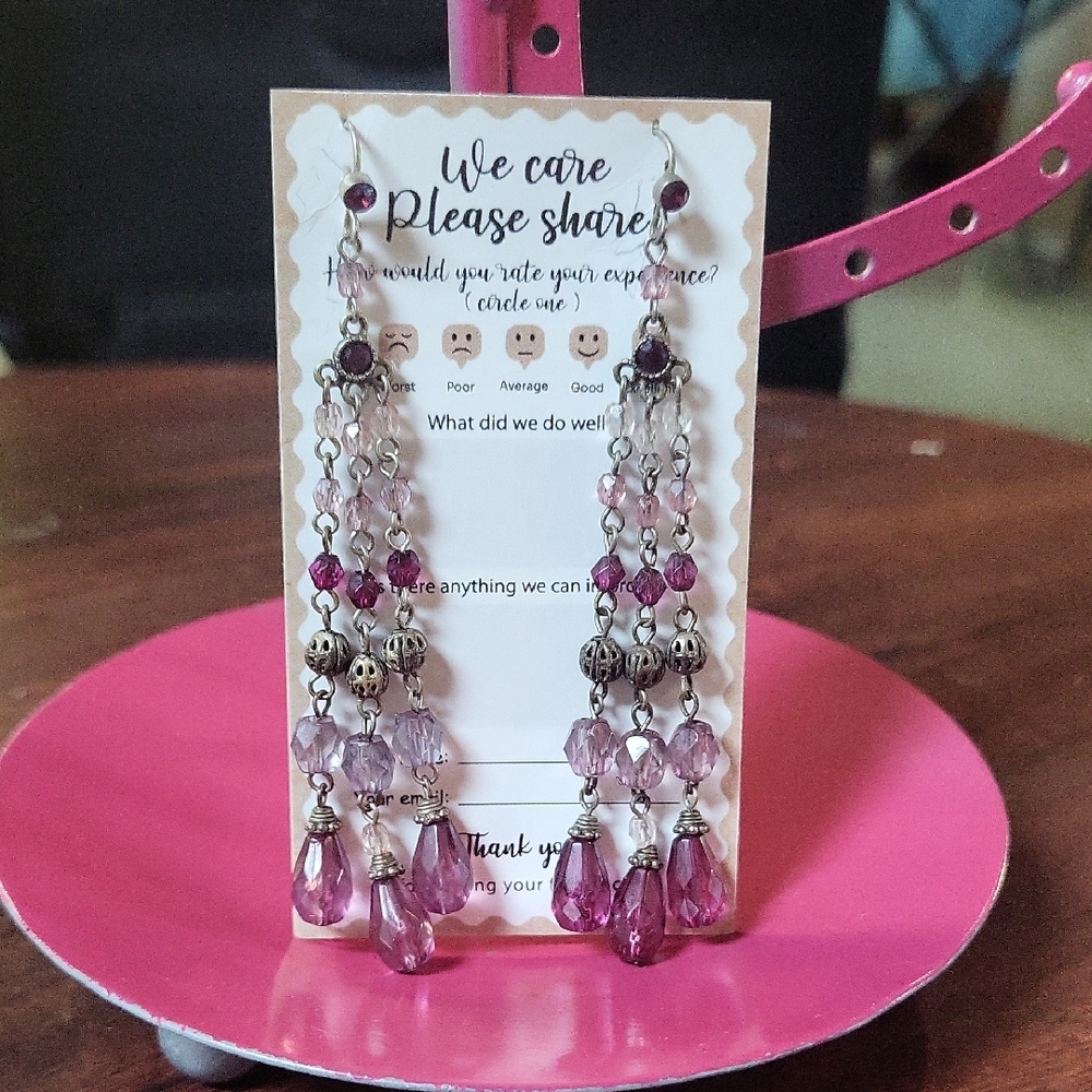 Chic Purple and Silver Beaded Earrings